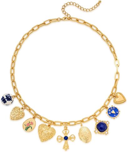 LILIE&WHITE Gold Charms Necklace For Women Heart Pendant Necklace With Crystal Chic Chain Link Necklaces Trendy Bead Gold Necklace Jewelry in Kuwait