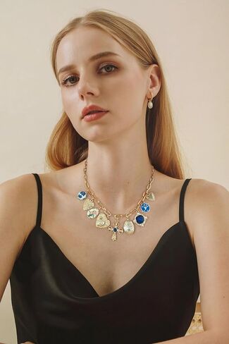 LILIE&WHITE Gold Charms Necklace For Women Heart Pendant Necklace With Crystal Chic Chain Link Necklaces Trendy Bead Gold Necklace Jewelry in Kuwait