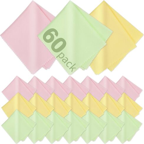 60-Pack Microfiber Cleaning Cloths for Glasses, 6x7 Inch Premium Lens Cleaning Cloth for Screens, Cameras, Eyeglasses, Cell Phone, LCD TV Screens，Black，Grey and Light Blue in Kuwait