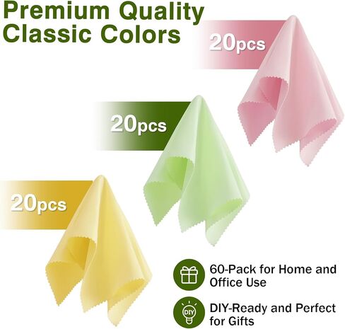 60-Pack Microfiber Cleaning Cloths for Glasses, 6x7 Inch Premium Lens Cleaning Cloth for Screens, Cameras, Eyeglasses, Cell Phone, LCD TV Screens，Black，Grey and Light Blue in Kuwait
