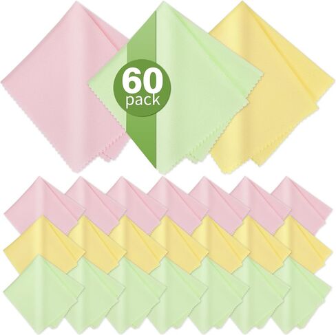 60-Pack Microfiber Cleaning Cloths for Glasses, 6x7 Inch Premium Lens Cleaning Cloth for Screens, Cameras, Eyeglasses, Cell Phone, LCD TV Screens，Black，Grey and Light Blue in Kuwait