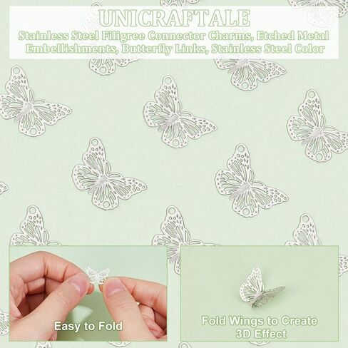UniCraftale Butterfly Charms أسود Filigree المعلقات جوفاء الصلب المعدني الصلب المعادن لمكونات القلادات لصنع المجوهرات in Saudi Arabia