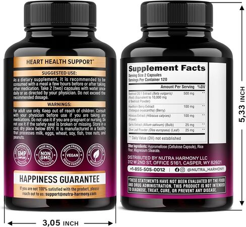 Beet Root Capsules - Healthy Blood Pressure Support Supplement** for Heart & Circulation Support - with Hawthorn Berry, Hibiscus & Garlic - Nitric Oxide for Energy - Made in USA, 120 Capsules in Kuwait