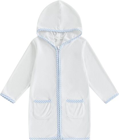 Girls Boys Terry Cloth Swim Cover Up Zip Up Long Sleeve Hooded Bathing Suit Coverup Beach Pool Robe Cover-Up Kimono in Saudi Arabia