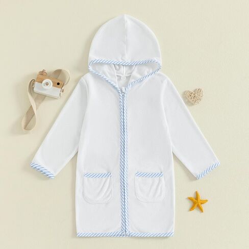 Girls Boys Terry Cloth Swim Cover Up Zip Up Long Sleeve Hooded Bathing Suit Coverup Beach Pool Robe Cover-Up Kimono in Saudi Arabia