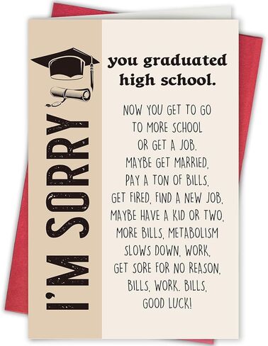 Hilarious High School Graduation Card, Funny Congrats Grad Gift for from Parents, Grad Card Gifts for 12th Grade, I'm Sorry, You Graduated High School in Kuwait