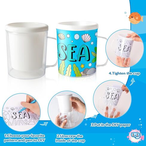 Father's Day Color Your Own Mugs for Kids - 12Pcs Best Dad Ever 8oz Personalized Coffee Mugs with 36Pcs Religious Theme Insert Paper DIY Plastic Cups for Holiday Party Sunday School Home Activities in Kuwait