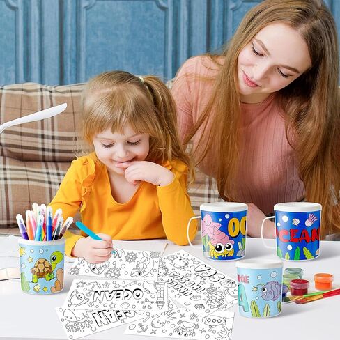 Father's Day Color Your Own Mugs for Kids - 12Pcs Best Dad Ever 8oz Personalized Coffee Mugs with 36Pcs Religious Theme Insert Paper DIY Plastic Cups for Holiday Party Sunday School Home Activities in Kuwait