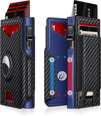 Airtag Wallet for Men, Minimalist Slim Mens Wallet Smart Pop Up Credit Card Holder for 9-13 Cards, RFID Blocking Wallet with ID Window & Cash Slot, Compact Bifold Metal Aluminum Card Case in Saudi Arabia