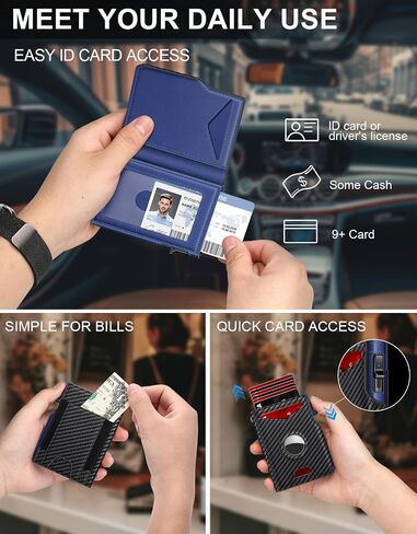 Airtag Wallet for Men, Minimalist Slim Mens Wallet Smart Pop Up Credit Card Holder for 9-13 Cards, RFID Blocking Wallet with ID Window & Cash Slot, Compact Bifold Metal Aluminum Card Case in Saudi Arabia
