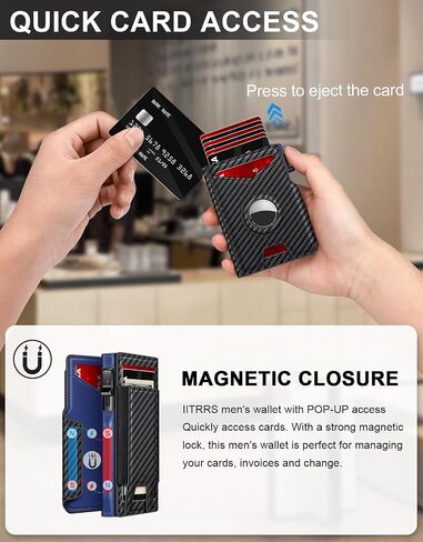 Airtag Wallet for Men, Minimalist Slim Mens Wallet Smart Pop Up Credit Card Holder for 9-13 Cards, RFID Blocking Wallet with ID Window & Cash Slot, Compact Bifold Metal Aluminum Card Case in Saudi Arabia