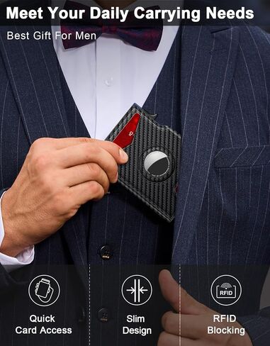 Airtag Wallet for Men, Minimalist Slim Mens Wallet Smart Pop Up Credit Card Holder for 9-13 Cards, RFID Blocking Wallet with ID Window & Cash Slot, Compact Bifold Metal Aluminum Card Case in Saudi Arabia