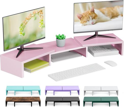 Dual Monitor Stand for Desk, Metal Computer Stand, Desk Shelf Riser,Desktop Organizer for Home and Office Use (White) in Saudi Arabia