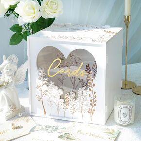 مربع بطاقة الزفاف البني البني للاستقبال مع نافذة القلب الأكريليك ، صندوق بطاقة هدية خشبية لحفل زفاف مع نمط الزهرة ، صندوق بطاقات عتيقة للتخرج حفل عيد ميلاد الذكرى السنوية in Kuwait