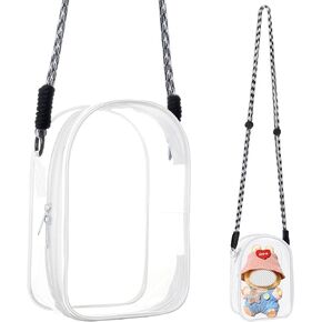 Clear Figure Display Bag with Lanyard for Doll, Positive Doll Storage Bag, Pouch Keychain Charms for Collectibles (with Zipper- Waterproof) Building Block Storage Bag,7.3 * 4.7 inch in Kuwait