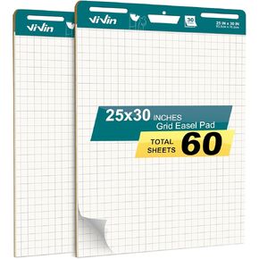 ViVin Lined Sticky Easel Pad, 25 x 30 Inches Flip Chart Paper for Teachers and Students, Large Self Stick Easel Paper, Teacher Anchor Chart, 30 Sheets/Pad, 2 Pads/Pack in Kuwait