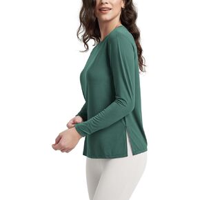 ODODOS Women's Peach-Soft Boat Neck Long Sleeve Shirt, Side Slit, Relaxed Fit Casual Top for Yoga & Lounge in Kuwait