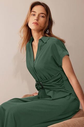 Newshows Women Button Down Tailored Fitted Shift Dress Free Wrinkle Wear to Work Business Casual Outfits Midi Office Clothes in Kuwait