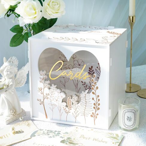 OurWarm Brown Wedding Card Box for Reception with Heart Acrylic Window, Wooden Gift Card Box for Wedding with Flower Pattern, Vintage Card Box for Graduation Birthday Party Anniversary Baby Shower in Kuwait