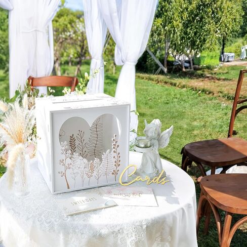 OurWarm Brown Wedding Card Box for Reception with Heart Acrylic Window, Wooden Gift Card Box for Wedding with Flower Pattern, Vintage Card Box for Graduation Birthday Party Anniversary Baby Shower in Kuwait