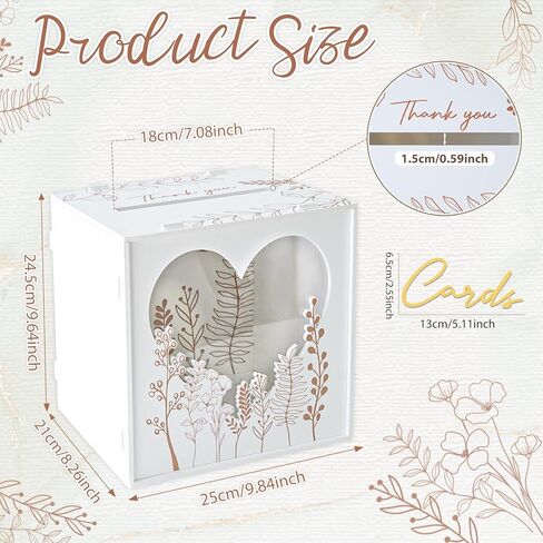 OurWarm Brown Wedding Card Box for Reception with Heart Acrylic Window, Wooden Gift Card Box for Wedding with Flower Pattern, Vintage Card Box for Graduation Birthday Party Anniversary Baby Shower in Kuwait