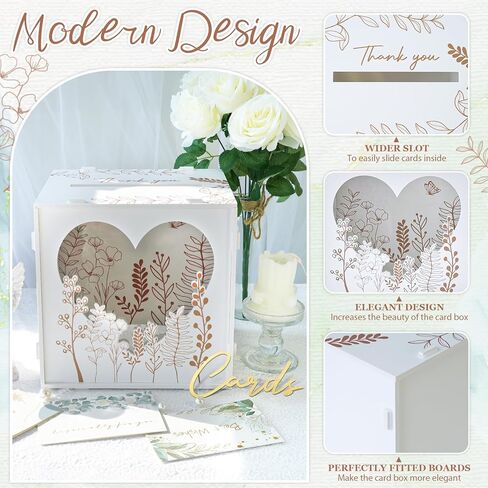 OurWarm Brown Wedding Card Box for Reception with Heart Acrylic Window, Wooden Gift Card Box for Wedding with Flower Pattern, Vintage Card Box for Graduation Birthday Party Anniversary Baby Shower in Kuwait
