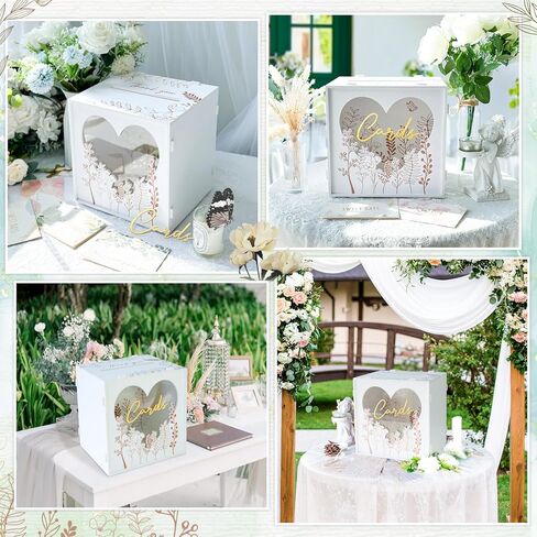 OurWarm Brown Wedding Card Box for Reception with Heart Acrylic Window, Wooden Gift Card Box for Wedding with Flower Pattern, Vintage Card Box for Graduation Birthday Party Anniversary Baby Shower in Kuwait