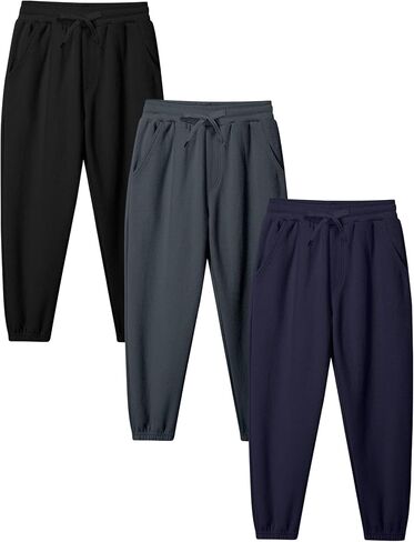 Kissonic 3 Pack Boys Girls Sweatpants Active Joggers Kids Elastic Waist Athletic Jogger Pants with Pockets Drawstring in Kuwait