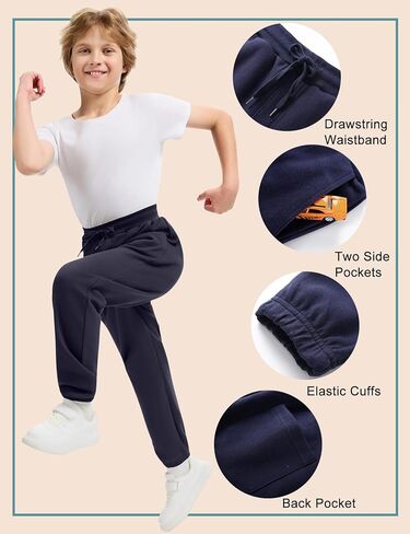 Kissonic 3 Pack Boys Girls Sweatpants Active Joggers Kids Elastic Waist Athletic Jogger Pants with Pockets Drawstring in Kuwait