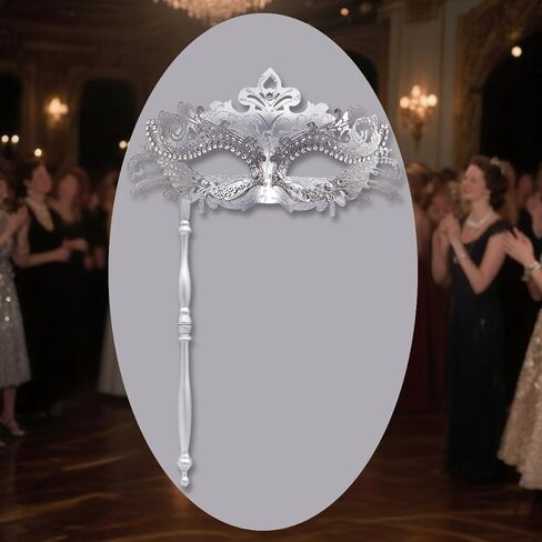 قناع تنكري البندقية مع مقبض ، تصميم فليجري مع أحجار الراين ، قناع عصا محمولة لماردي غرا in Kuwait