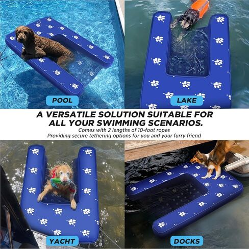 Inflatable Dock Platform, Dog Boat Ramp Floating Non-Slip Oxford and PVC with Water Ramp for Dogs Pool, Dock, Lake,Boat, with Traction Rope, Inflation Pump Blue (4.7ft x 3ft x 6in) in Kuwait