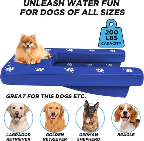 Inflatable Dock Platform, Dog Boat Ramp Floating Non-Slip Oxford and PVC with Water Ramp for Dogs Pool, Dock, Lake,Boat, with Traction Rope, Inflation Pump Blue (4.7ft x 3ft x 6in) in Kuwait