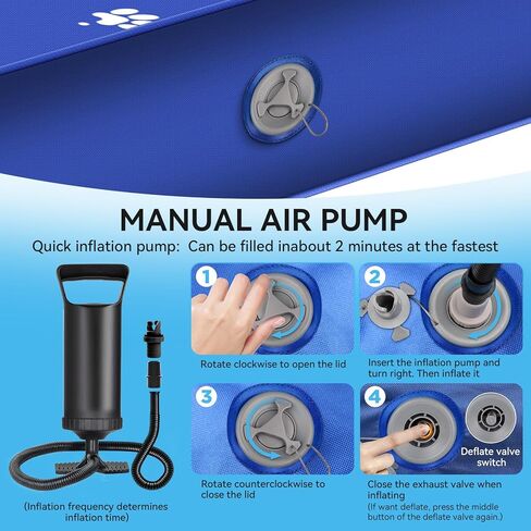 Inflatable Dock Platform, Dog Boat Ramp Floating Non-Slip Oxford and PVC with Water Ramp for Dogs Pool, Dock, Lake,Boat, with Traction Rope, Inflation Pump Blue (4.7ft x 3ft x 6in) in Kuwait