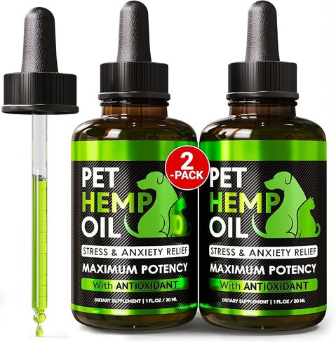 Hemp Oil for Dogs and Cats - Organic Hemp Oil Drops for Anxiety Relief, Stress,Pain, Calming, Sleep, Arthritis - Hip and Joint Support - Skin Health, Anti-Inflammatory - Omega 3-6-9 Pet Drops (2 Pack) in Saudi Arabia