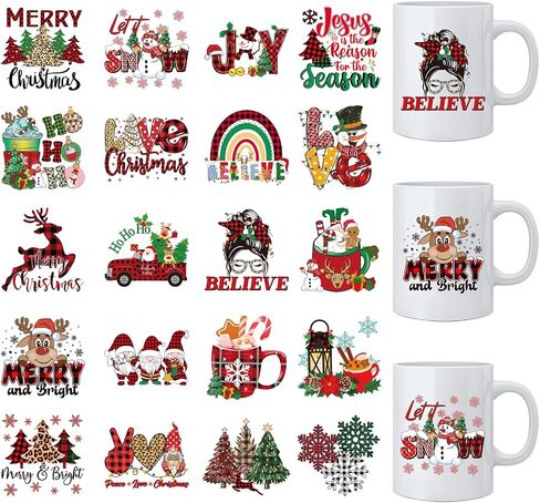 Christmas UV DTF Cup Wraps - 20 Sheets Cute Gingerbread Man Gnome UV DTF Tumbler Wrap for 16 oz Glass Water Bottle, Waterproof Cold Transfer Stickers DIY Mug Journal Bumper Decorations in Saudi Arabia