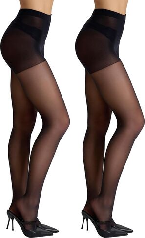 Citystl 2 Pairs Women's Black Sheer Tights - 30D Not Rip Control Top Pantyhose - Reinforced Toes in Saudi Arabia