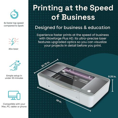 Glowforge Pro HD Laser Cutter and Engraver Machine with 45W CO2 Laser - Ultimate Power Laser Engraver with Cooling for Fast Laser Engraving on Wood, Leather, Metal, and Stone in Saudi Arabia