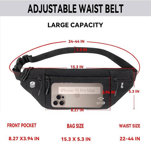 Travel Money Belt for Men and Women hidden slim passport holder - travel wallet with RFID blocking under clothes to protect Cash, Credit Cards and Documents (BLACK) in Kuwait