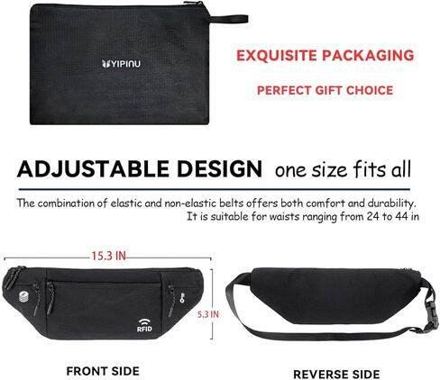 Travel Money Belt for Men and Women hidden slim passport holder - travel wallet with RFID blocking under clothes to protect Cash, Credit Cards and Documents (BLACK) in Kuwait