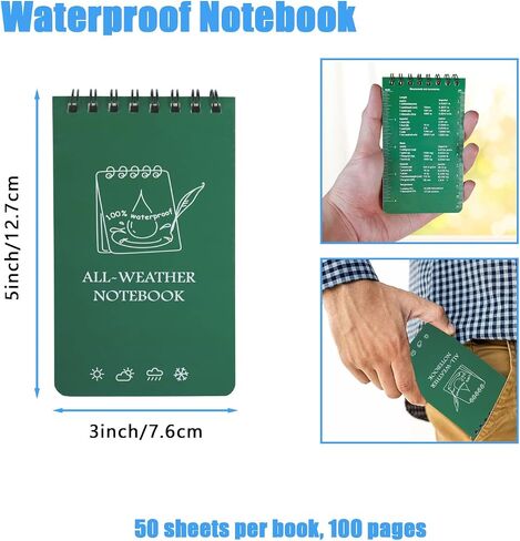 8Pcs Waterproof Notebooks, 3x5 Writing in the Rain Pocket Notebook, Top Spiral Field Mini Notepad for Police Military Men Outdoor Activities（Colorful） in Saudi Arabia