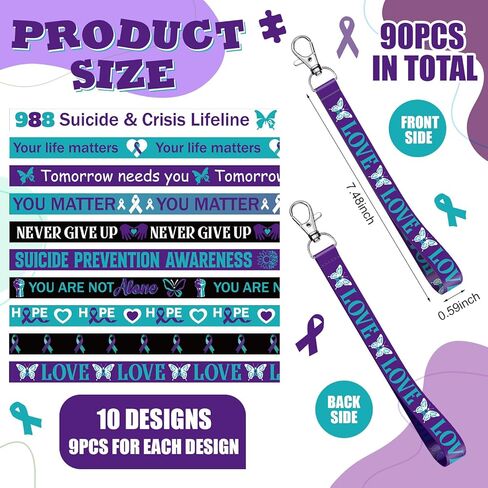 Sureio 90 PCS التوعية بالصحة العقلية سلاسل المفاتيح الأخضر الشريط الملهم الحلقة الهدايا العقلية للصحة العقلية للرجال in Kuwait