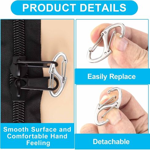 12pcs Zipper Anti Theft Locks, S Dual Opening Spring Carabiner for Backpacks, Zinc Alloy Zipper Pller Replacement for Camping Hiking Fishing Traveling- Black in Saudi Arabia