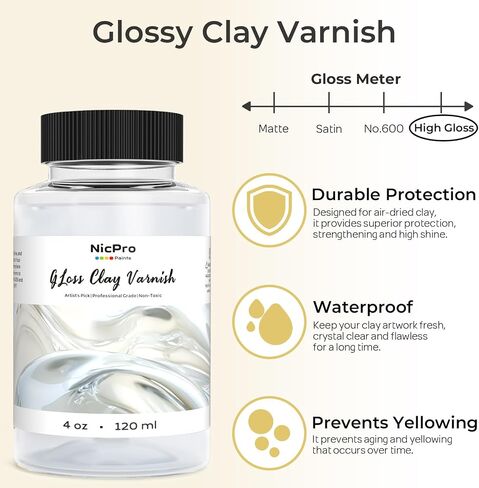 Nicpro Large Air Dry Clay Varnish (8.45 oz, 250ml), Air Dry Clay Glaze Sealant for Pottery, Air Dry Clay, Acrylic Paint, Waterproof Prevent Clay Sculpture Scratches, Cracking, Wear- High Gloss Effect in Saudi Arabia