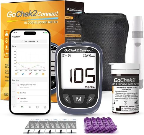 MicroTech Glucometer Kit 10 Strips & Lancets, No Coding, 500 Storage, Wider HCT for Family in Kuwait