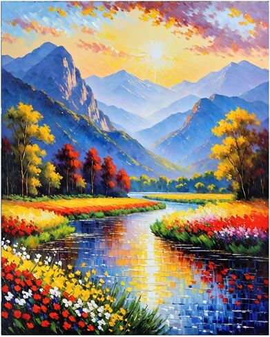 Lovepefe Snow Mountain Paint by Numbers Kit for Adults Beginner Waterfall Adult Paint by Number Kits On Canvas River Cabin Oil Painting Kit for Adults Kits for Gift Home Wall Decor 16x20 Inch in Saudi Arabia
