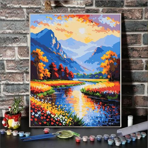 Lovepefe Snow Mountain Paint by Numbers Kit for Adults Beginner Waterfall Adult Paint by Number Kits On Canvas River Cabin Oil Painting Kit for Adults Kits for Gift Home Wall Decor 16x20 Inch in Saudi Arabia