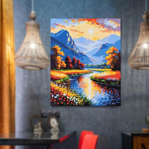 Lovepefe Snow Mountain Paint by Numbers Kit for Adults Beginner Waterfall Adult Paint by Number Kits On Canvas River Cabin Oil Painting Kit for Adults Kits for Gift Home Wall Decor 16x20 Inch in Saudi Arabia