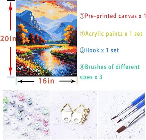 Lovepefe Snow Mountain Paint by Numbers Kit for Adults Beginner Waterfall Adult Paint by Number Kits On Canvas River Cabin Oil Painting Kit for Adults Kits for Gift Home Wall Decor 16x20 Inch in Saudi Arabia