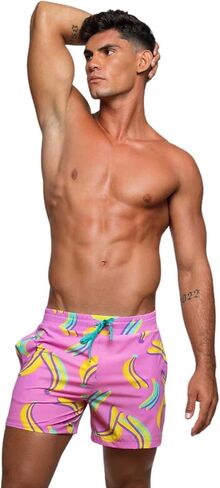 Rounderbum Mens Swimwear | Beach Shorts | Padded Technology | Quick Dry | Drawstring | Bathing Suits | Swim Shorts | Pineapple | Small in Kuwait