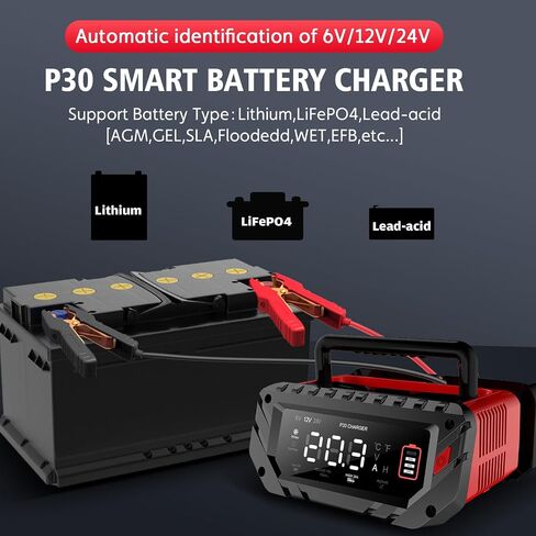 16 Amp Battery Charger, Car Battery Charger 6V 12V 24V Lithium,Lifepo4,Lead-Acid(AGM/Gel/SLA..),Battery Maintainer, Trickle Charger, and Battery Desulfator for Car,Boat,Motorcycle… in Kuwait